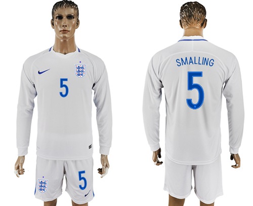 England #5 Smalling Home Long Sleeves Soccer Country Jersey - Click Image to Close